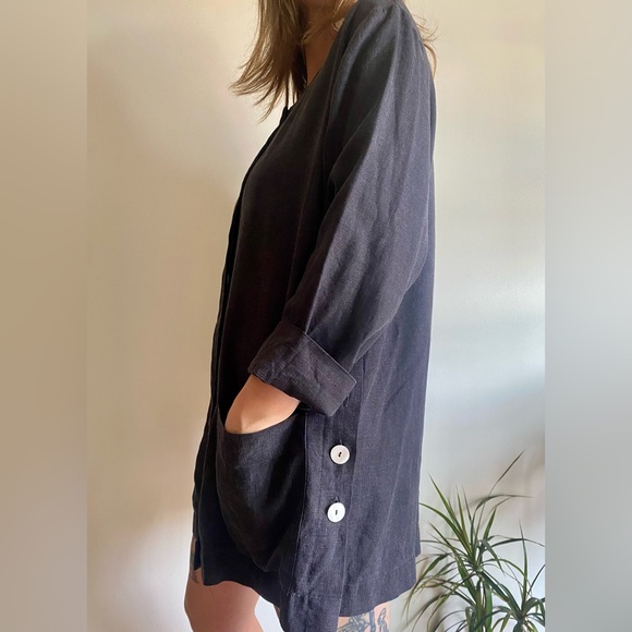 Linen blend navy shirt dress - Picture 6 of 7